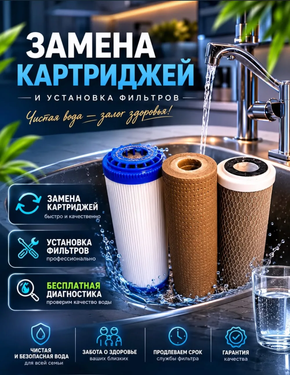 Замена картриджей и установка фильтров для воды в Шымкенте