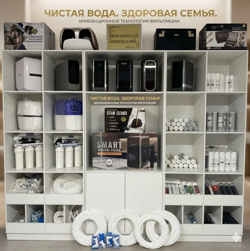 Шоурум в Шымкенте: фильтры для воды, системы обратного осмоса и картриджи на витрине